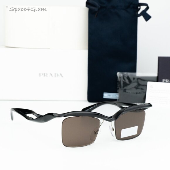BRAND NEW Prada PRA15S 1AB8C1 Black Brown Rectangle Unisex Sunglasses 0PR A15S - Picture 2 of 10